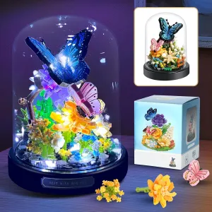 Flower Bouquet Butterfly Building Set with LED String Light, Butterfly Flower Botanical Collection, 530 Pcs Mini Bricks Building Blocks Toy for Kids, Adults, Gift for Mother's Day, Christmas