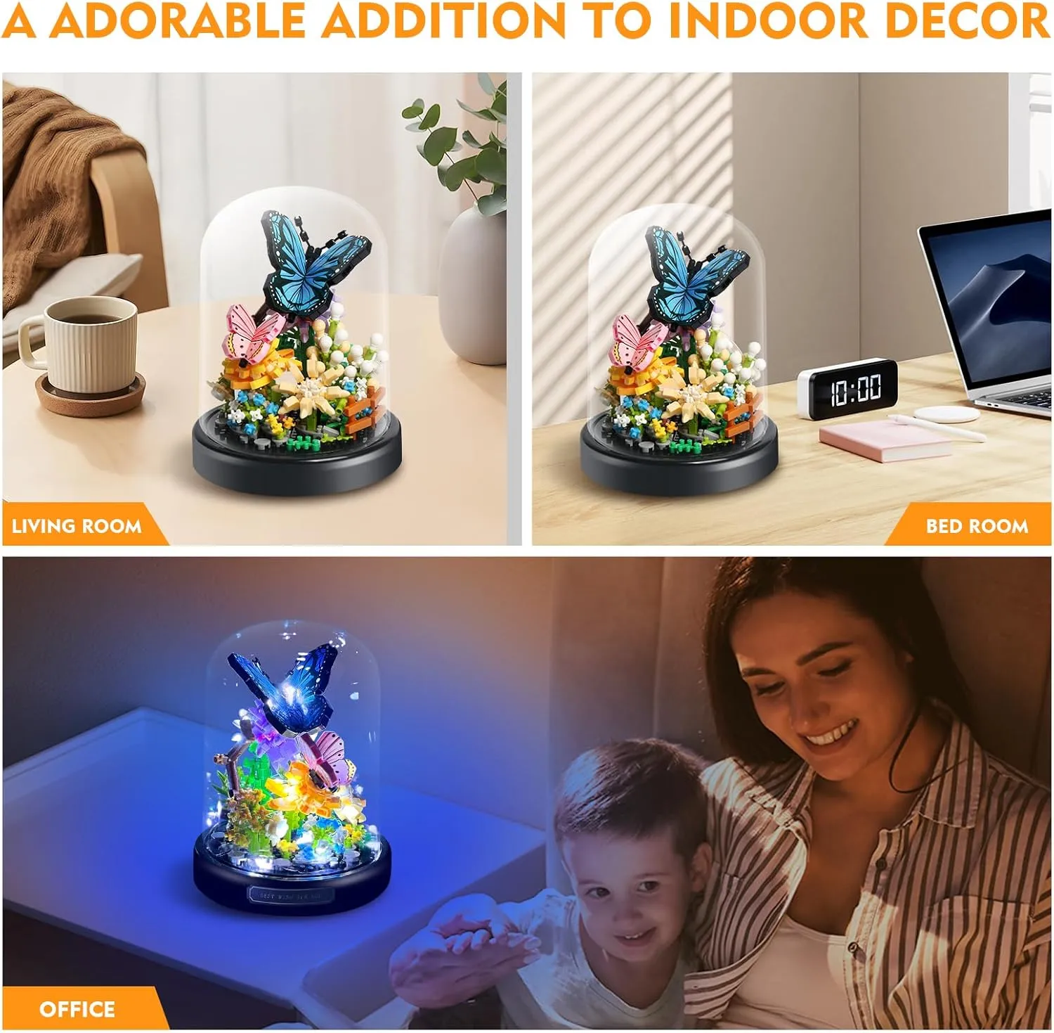 Flower Bouquet Butterfly Building Set with LED String Light, Butterfly Flower Botanical Collection, 530 Pcs Mini Bricks Building Blocks Toy for Kids, Adults, Gift for Mother's Day, Christmas