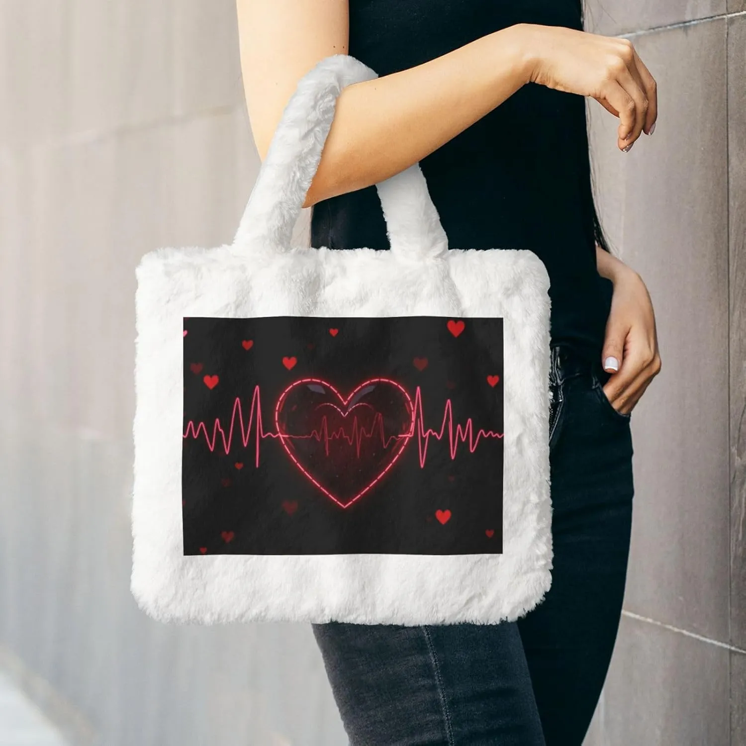 Fluffy Tote Bag for Women, Cute Fuzzy Tote Handbag Faux Fur Bag Furry Purse