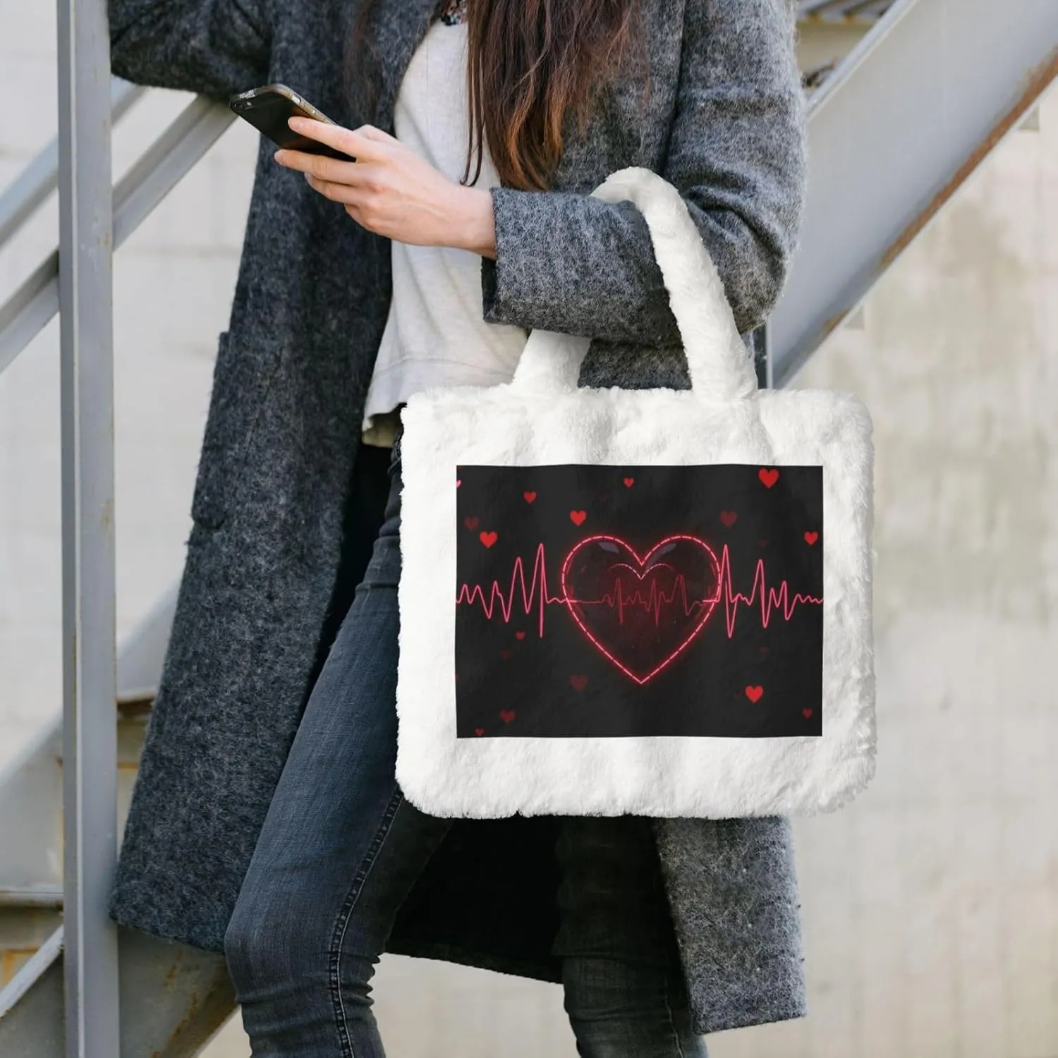Fluffy Tote Bag for Women, Cute Fuzzy Tote Handbag Faux Fur Bag Furry Purse