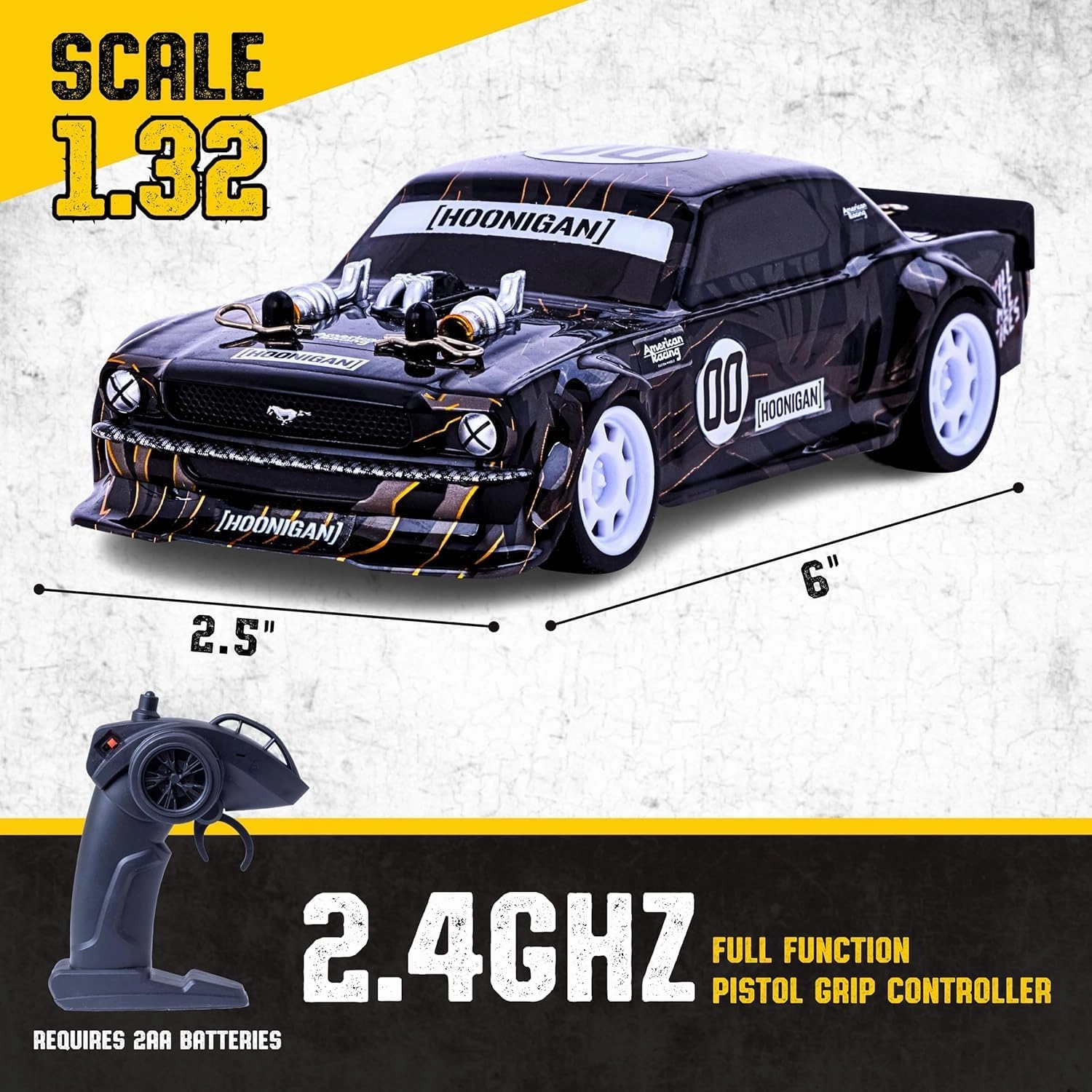 Flybar Hoonigan, Mustang Remote Control Car for Kids – RC Car, RC Cars, Race Car, 3.7V, 2.4 GHz, Detailed Replica Design, USB Rechargeable Battery Included, 1:8 Scale, 150 ft Range, 7 Mph