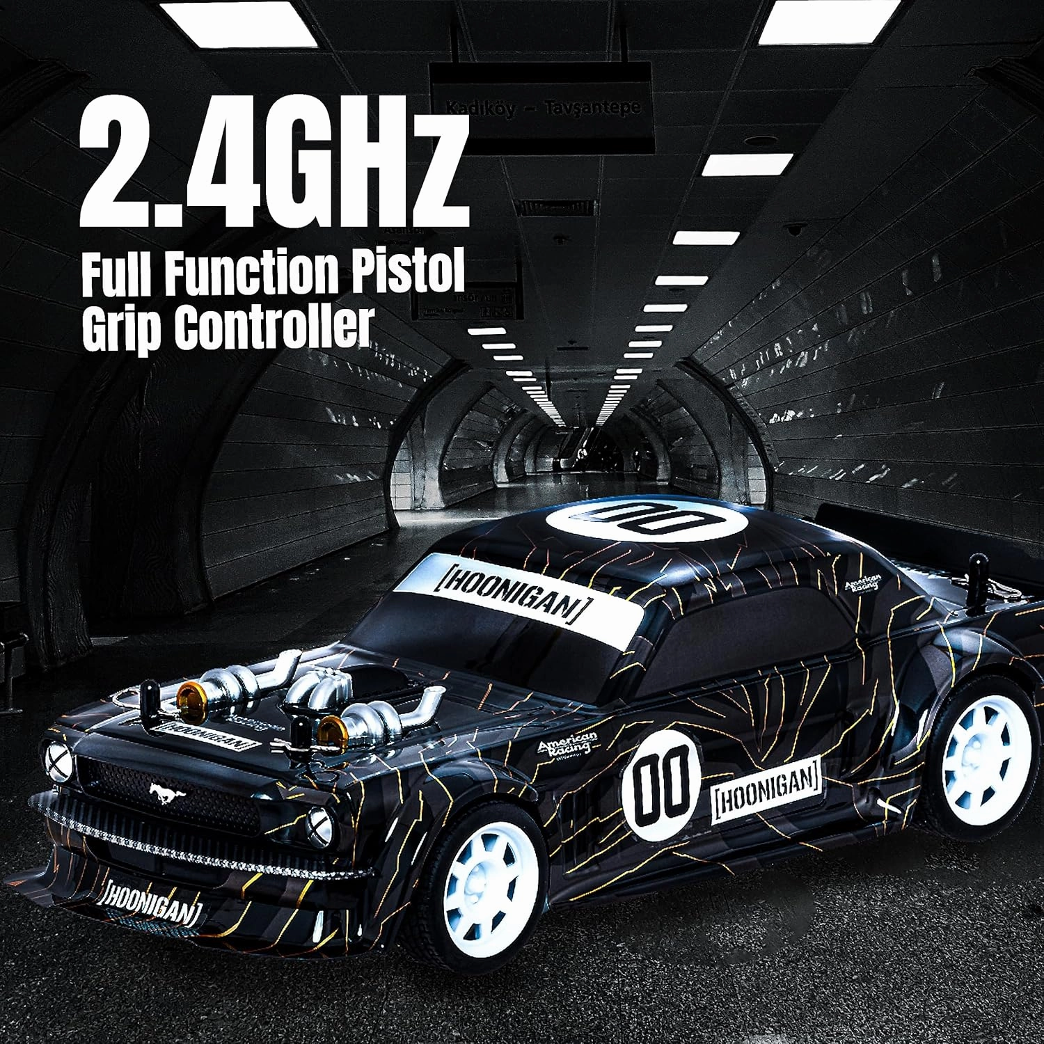 Flybar Hoonigan, Mustang Remote Control Car for Kids – RC Car, RC Cars, Race Car, 3.7V, 2.4 GHz, Detailed Replica Design, USB Rechargeable Battery Included, 1:8 Scale, 150 ft Range, 7 Mph
