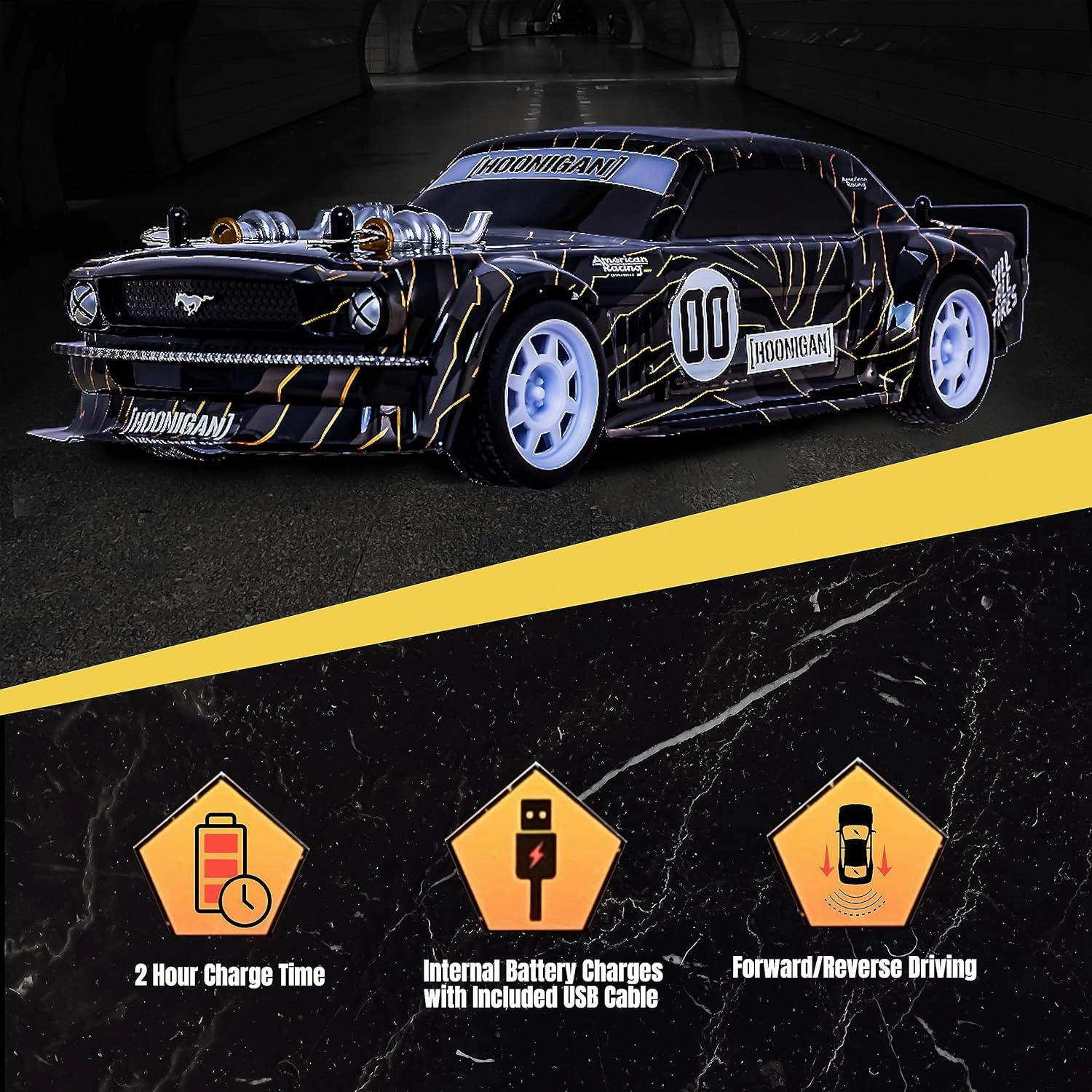 Flybar Hoonigan Mustang Remote Control RC Car for Kids – 3.7V, 2.4 GHz, Detailed Replica Design, USB Rechargeable Battery Included, 1:16 Scale, 150 ft Range, 6 Mph