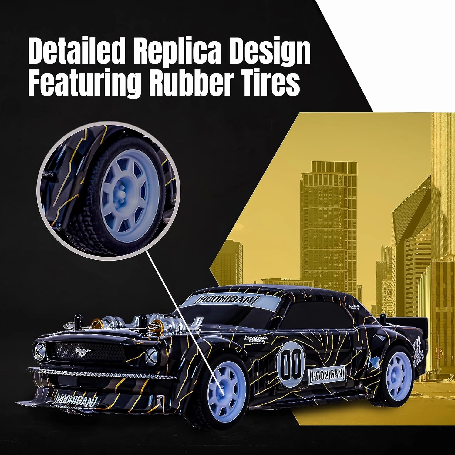 Flybar Hoonigan Mustang Remote Control RC Car for Kids – 3.7V, 2.4 GHz, Detailed Replica Design, USB Rechargeable Battery Included, 1:16 Scale, 150 ft Range, 6 Mph