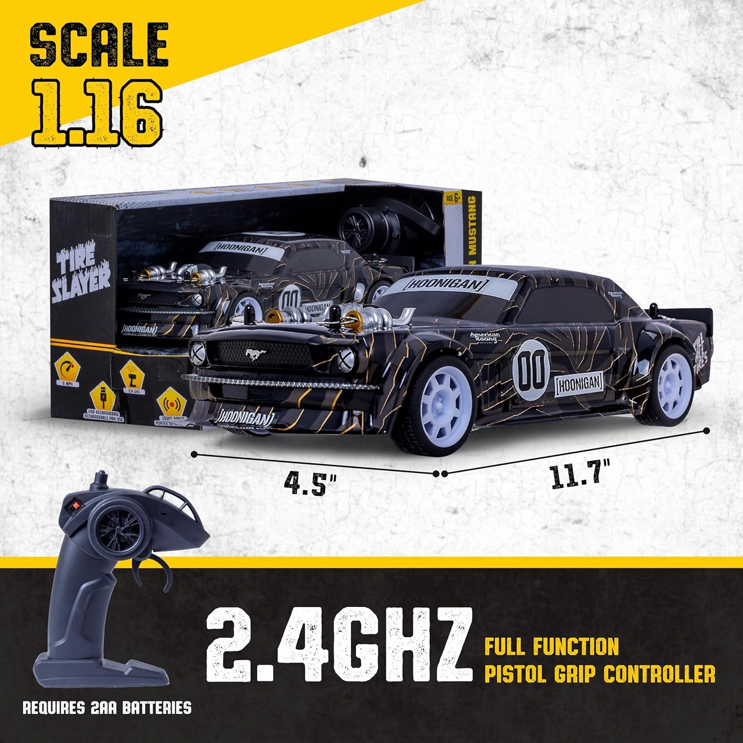 Flybar Hoonigan Mustang Remote Control RC Car for Kids – 3.7V, 2.4 GHz, Detailed Replica Design, USB Rechargeable Battery Included, 1:16 Scale, 150 ft Range, 6 Mph