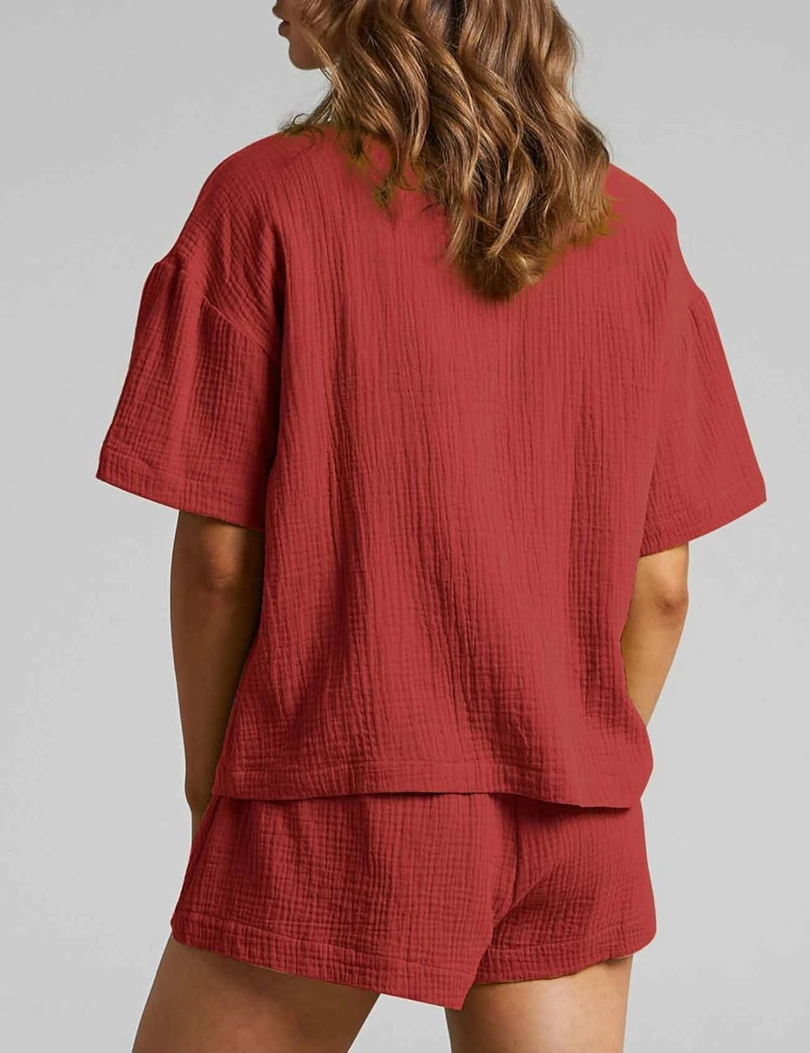 Flygo Womens Casual 2 Piece Outfits Cotton Linen Sets Button Down Shirt Shorts Resort Wear 2025 Pajama Beach Coverup Set