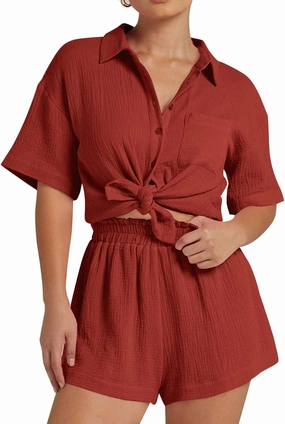 Flygo Womens Casual 2 Piece Outfits Cotton Linen Sets Button Down Shirt Shorts Resort Wear 2025 Pajama Beach Coverup Set