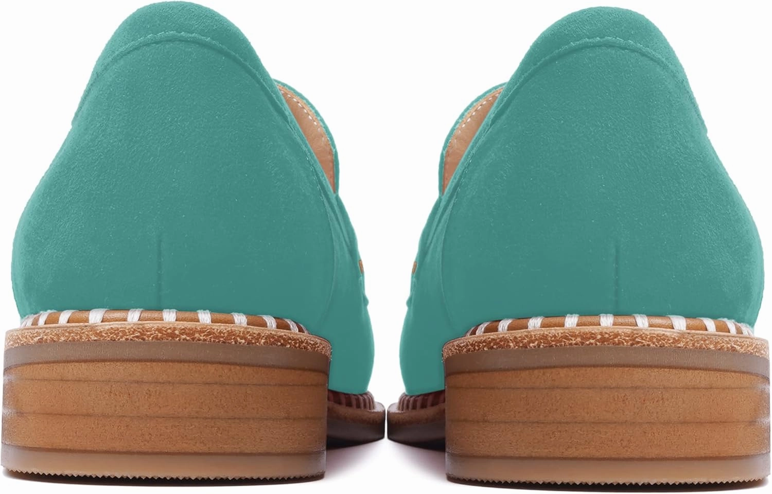 FOGEENA Womens Penny Round Toe Casual Fashion Slip On Suede Leather Chunky Low Heel Loafers Dress Shoes 1 Inch