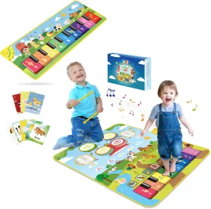 FOKI Toddler Toys Musical Mats Set, Floor Piano Mat and 3-in-1 Drum Animal Piano Multifunctional Instruments Mat for Baby Girls Boys Aged 1-5 Year Old Gifts