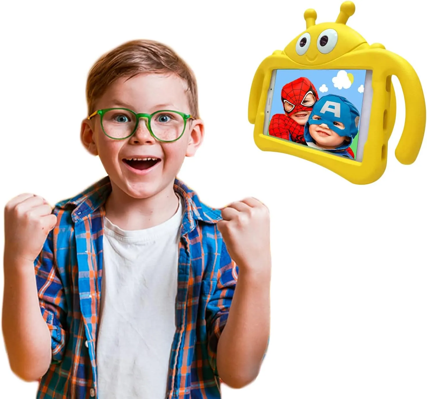 for Alcatel Joy Tab 2 Case for Kids, Children Friendly Shockproof Protective Stand Handle Cover for Joy Tab 2 Case Alcatel 2020 8" Tablet (Model: 9032Z) for Boys Girls, Cute Ladybug - Yellow