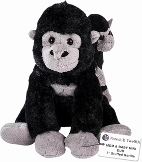 Forest & Twelfth Mom and Baby Mini Gorilla, Stuffed Animals for Boys and Girls, Safari Baby Shower Decorations, Nursery Decor, Zoo Animals for Toddlers, Stuffed Gorilla Realistic Toy Plush (Gorilla)
