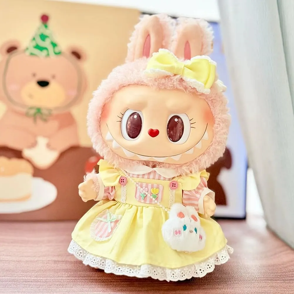 Formal Party Dress for Labu, Lolita Dresses,Palace Costumes for 38cm Plush Dolls (Bunny Yellow, Large)