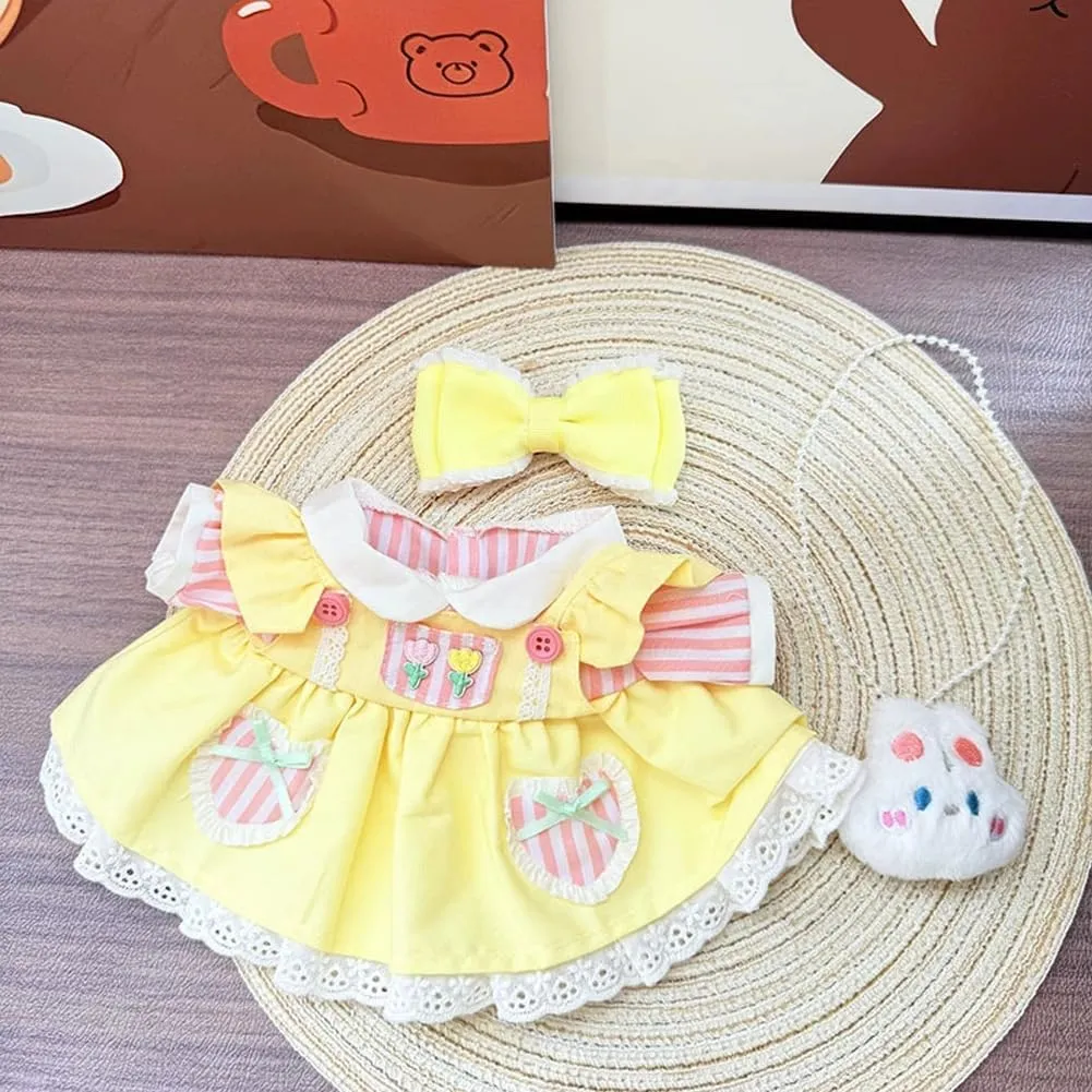 Formal Party Dress for Labu, Lolita Dresses,Palace Costumes for 38cm Plush Dolls (Bunny Yellow, Large)