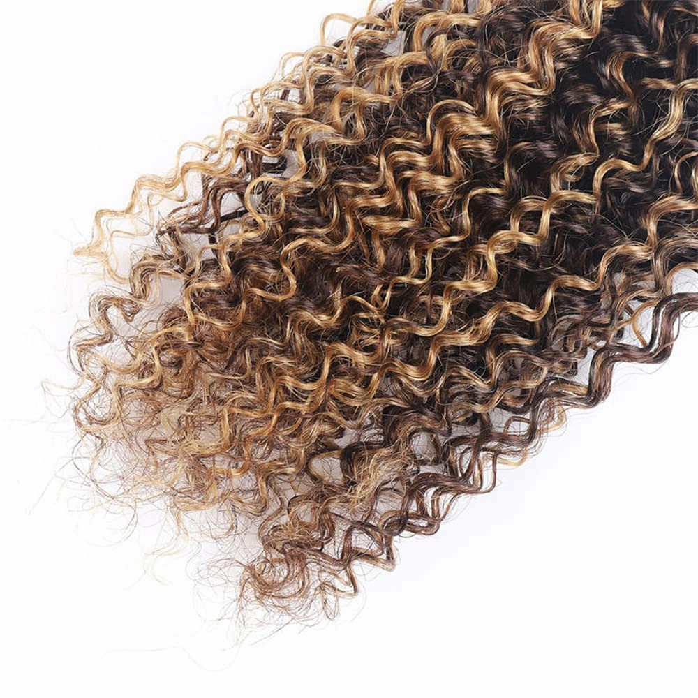 Freiuoke Honey Blonde Human Hair Bundles P4/27 Curly Wave Bundle Color 27 Kinky Curly 3 Bundles 8A Brazilian Virgin Remy Hair 8 10 12 Inch 300g