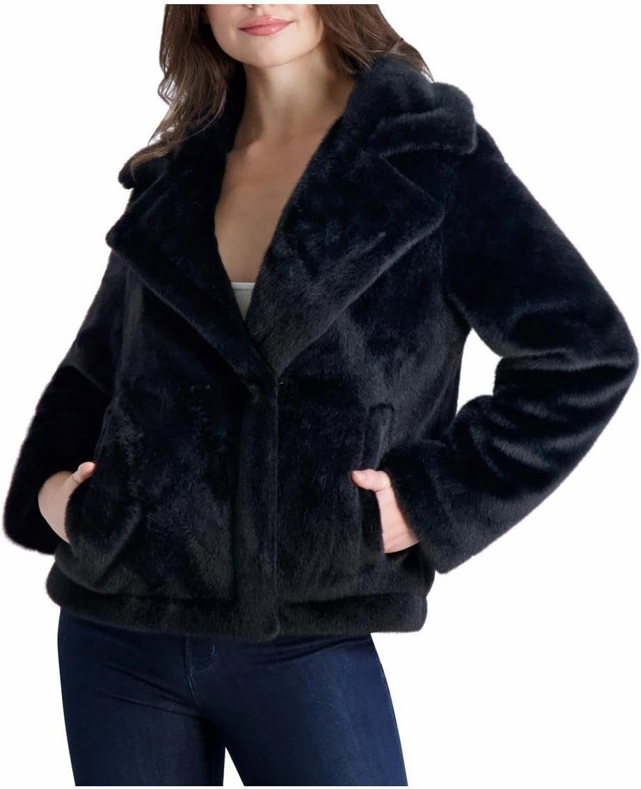 French Connection Short Faux Fur Lapel Coat for Women