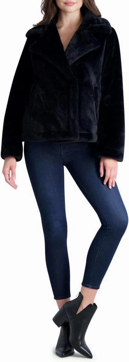 French Connection Short Faux Fur Lapel Coat for Women