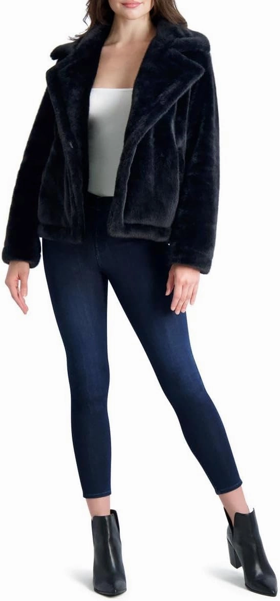 French Connection Short Faux Fur Lapel Coat for Women