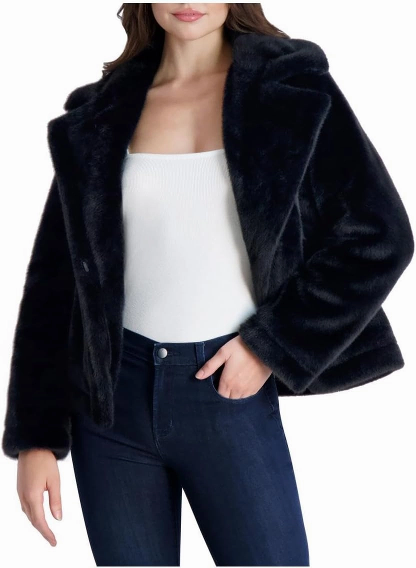 French Connection Short Faux Fur Lapel Coat for Women