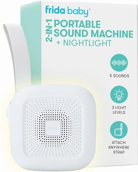 Frida Baby 2-in-1 Portable Sound Machine for Baby   Nightlight | White Noise Sound Machine for Baby with 5 Soothing Sounds & 3 Nightlight Modes | Travel Sound Machine Attaches to Strollers, Car Seats