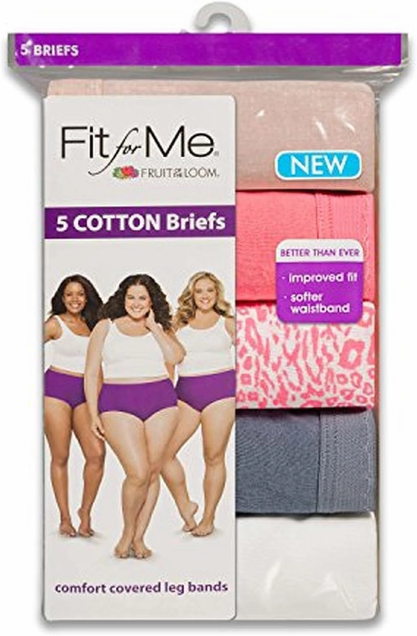 Fruit of the Loom Women's Plus Size "Fit For Me" 5 Pack Cotton Brief Panties