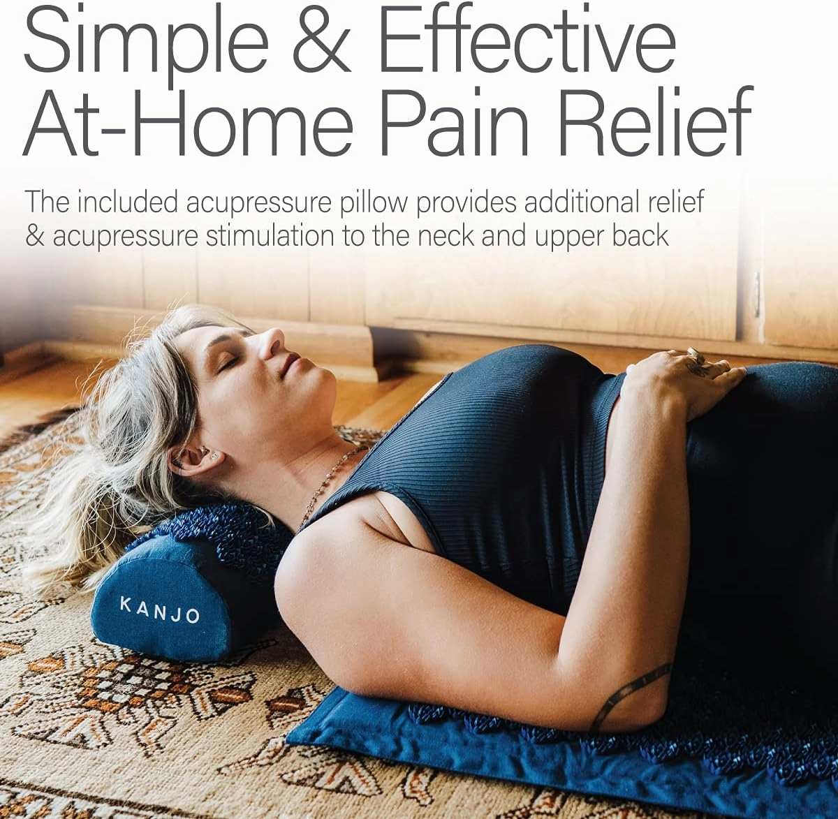 FSA HSA Eligible Kanjo Premium Acupressure Mat and Pillow Set for Back Pain Relief & Neck Pain Relief, with Memory Foam Pillow, Includes Carry Bag, Sapphire