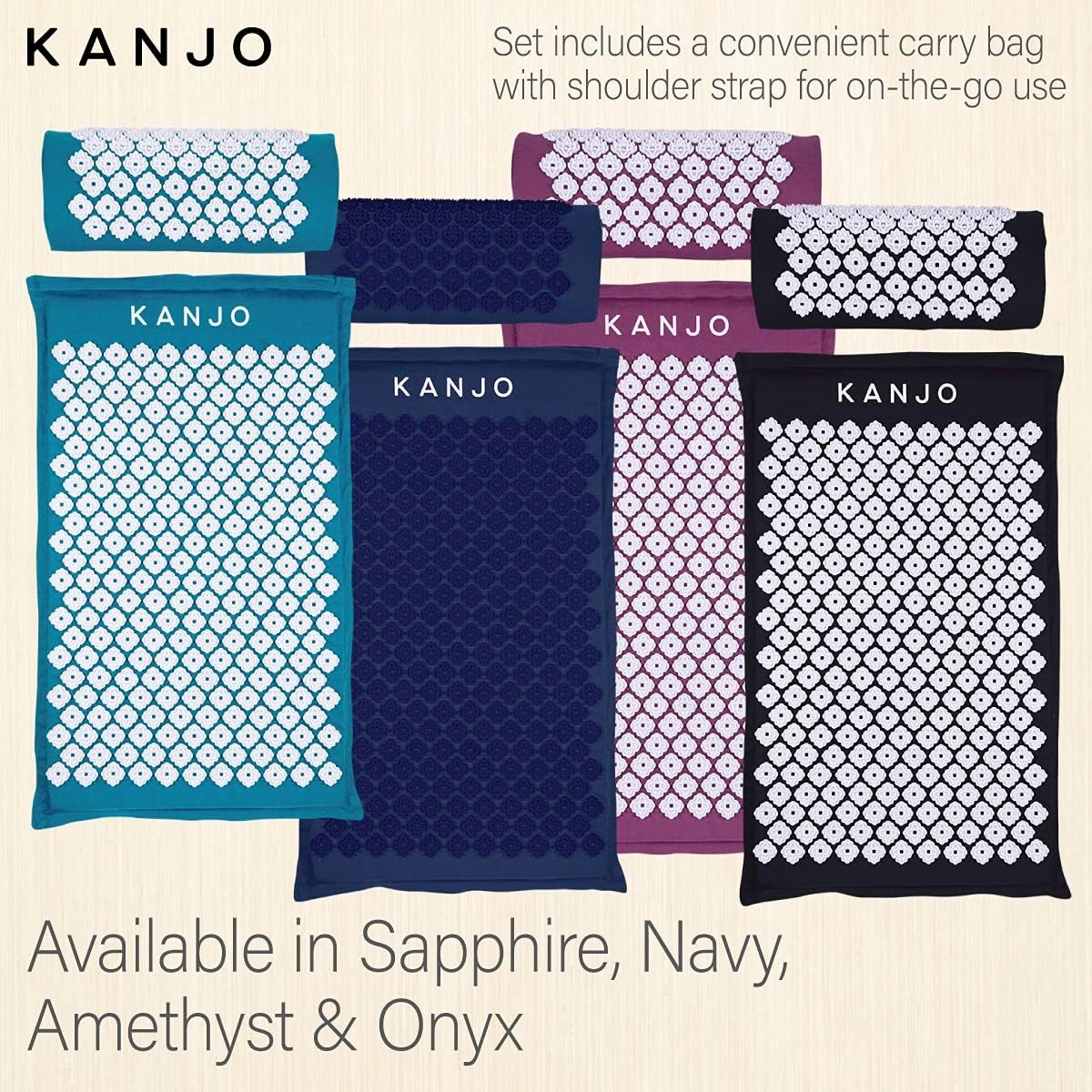 FSA HSA Eligible Kanjo Premium Acupressure Mat and Pillow Set for Back Pain Relief & Neck Pain Relief, with Memory Foam Pillow, Includes Carry Bag, Sapphire