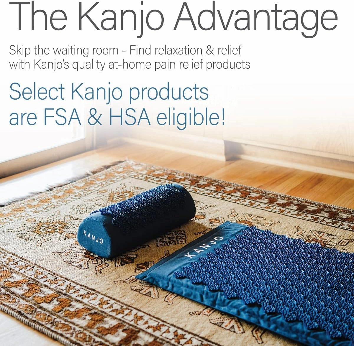 FSA HSA Eligible Kanjo Premium Acupressure Mat and Pillow Set for Back Pain Relief & Neck Pain Relief, with Memory Foam Pillow, Includes Carry Bag, Sapphire