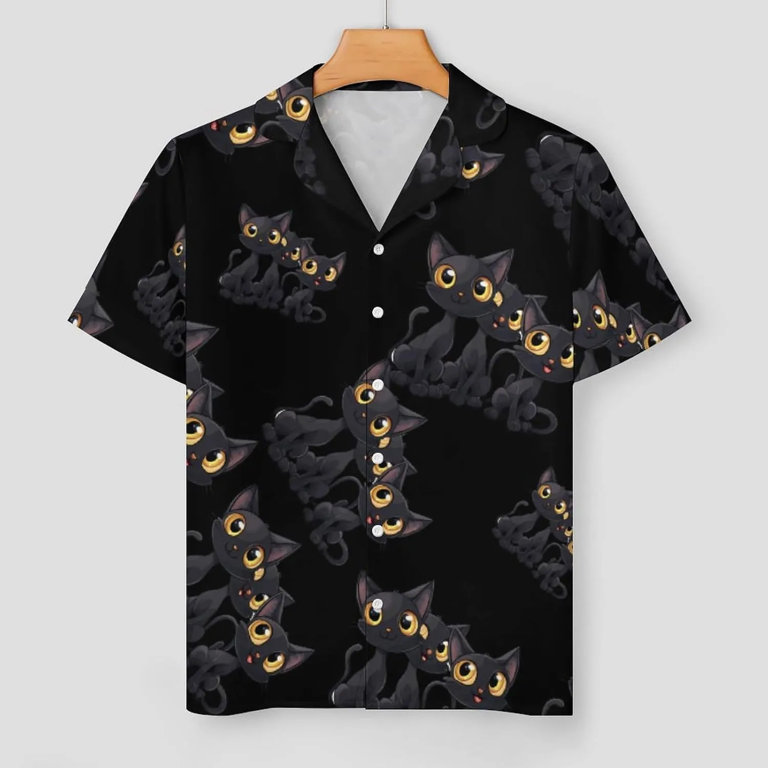 Funny Cute Black Cat Women's Satin Pajama Set Short Sleeve Button Down Sleepwear Loungewear Pj Set