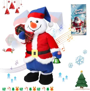 Funny Novelty White Elephant Gifts with Box Electric Jumping Snowman and Singing Dancing Snowman Santa Toys Animated Christmas Plush Toy 2024 Xmas Gift for Kids,15"