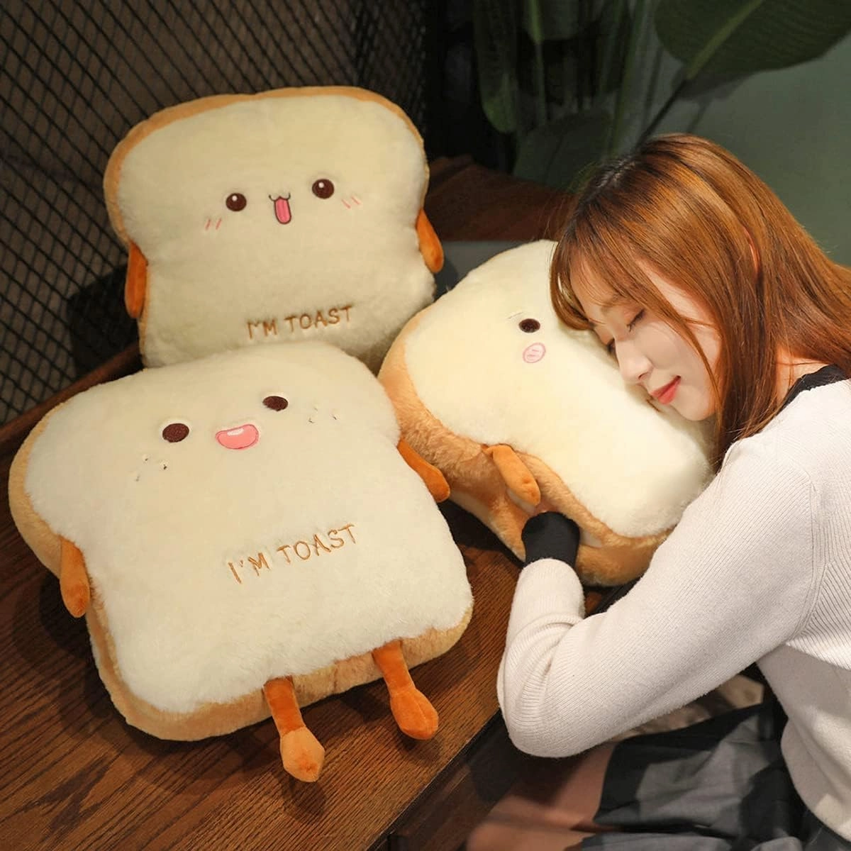 Funny Toast Plush Travel Pillow Hand Warmer Nap Pillow Cute Plush Bread Soft Washable Seat Cushion Pad for Car, Office and Home, Angry