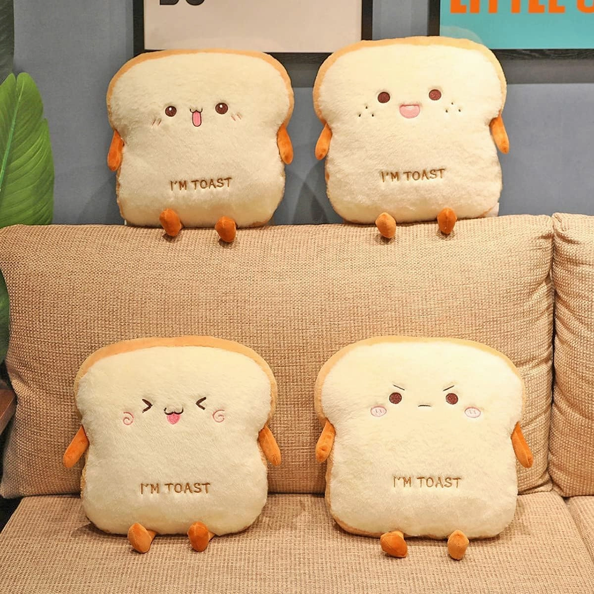Funny Toast Plush Travel Pillow Hand Warmer Nap Pillow Cute Plush Bread Soft Washable Seat Cushion Pad for Car, Office and Home, Angry