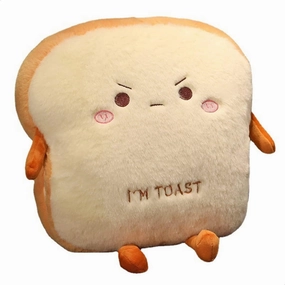 Funny Toast Plush Travel Pillow Hand Warmer Nap Pillow Cute Plush Bread Soft Washable Seat Cushion Pad for Car, Office and Home, Angry