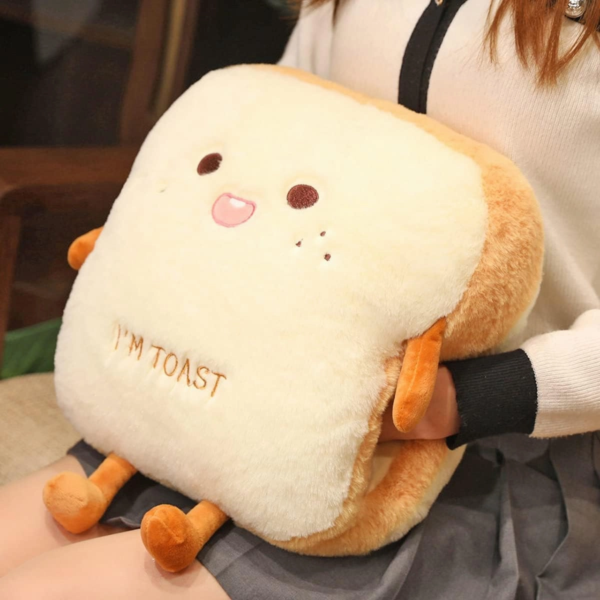 Funny Toast Plush Travel Pillow Hand Warmer Nap Pillow Cute Plush Bread Soft Washable Seat Cushion Pad for Car, Office and Home, Angry