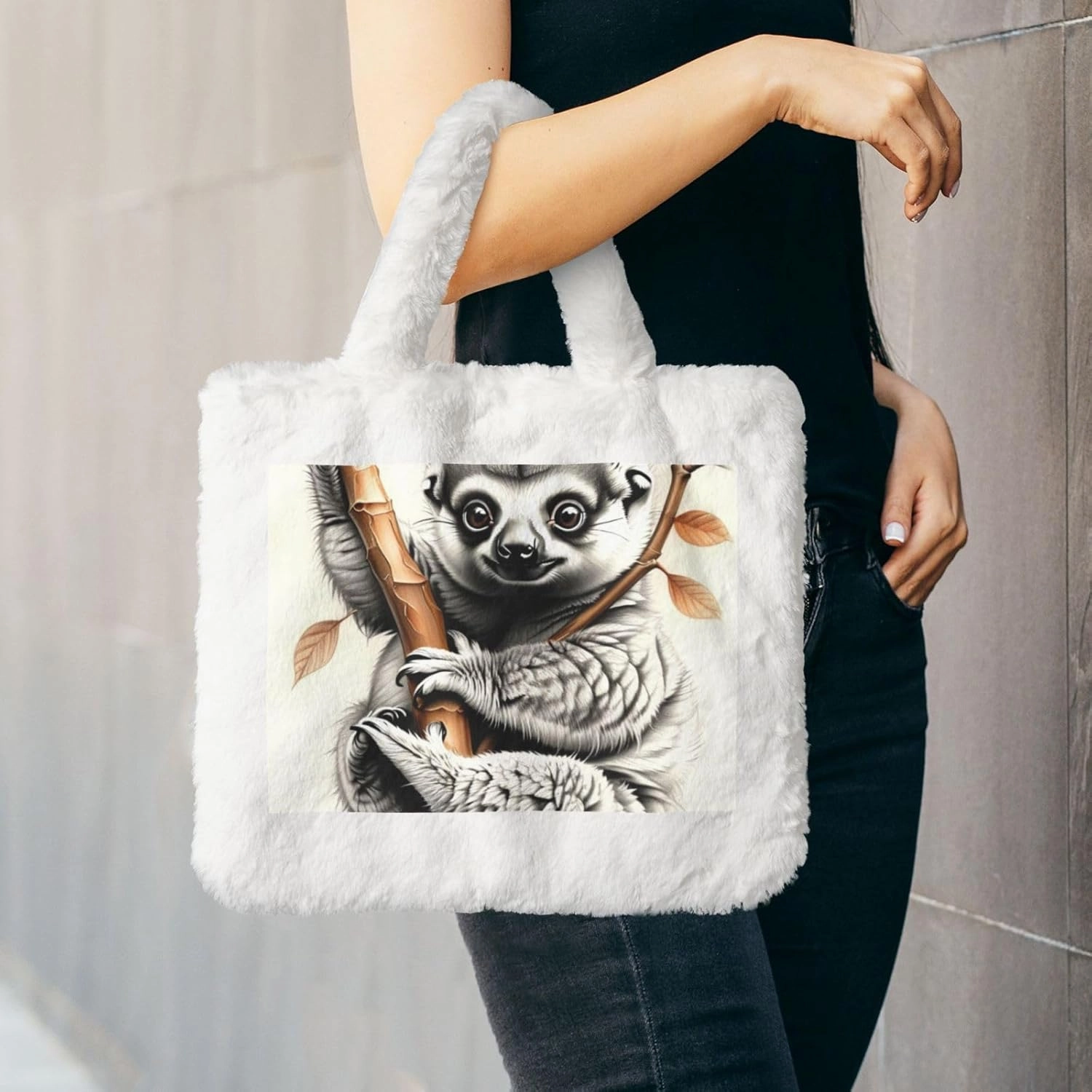 Furry Purse for Women, Plush Shoulder Handbag Faux Fur Bag Fluffy Tote Bag, Winter Tote Handbag