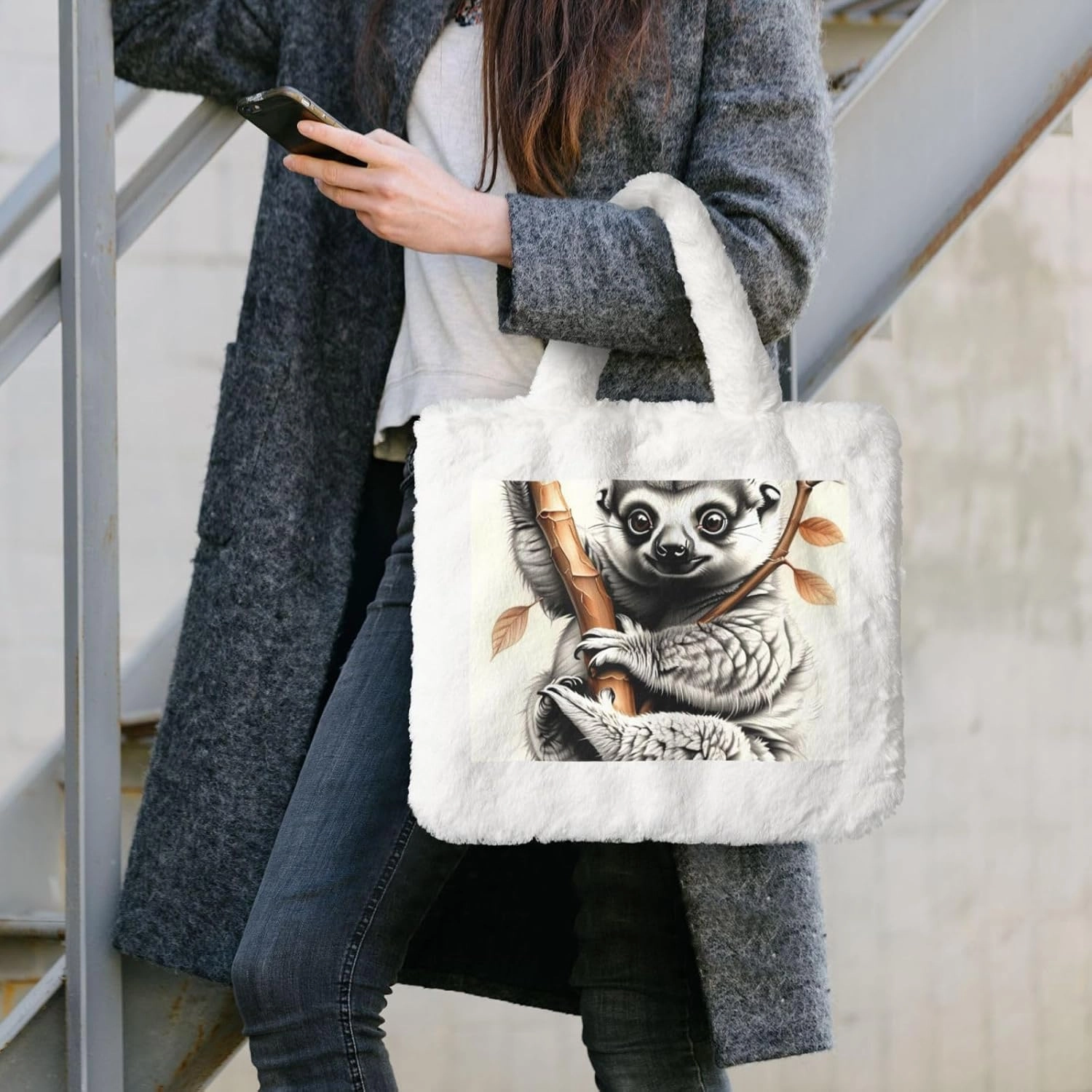 Furry Purse for Women, Plush Shoulder Handbag Faux Fur Bag Fluffy Tote Bag, Winter Tote Handbag