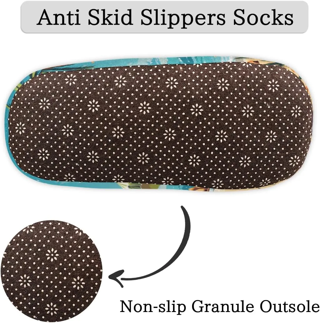 Fuzzy House Slippers for Women Men, Seaside Beach Chair Anti-Slip Fleece Lined Shoes, Home Bedroom Indoor Slippers with Plush Lining, Palm Tree Warm Slippers