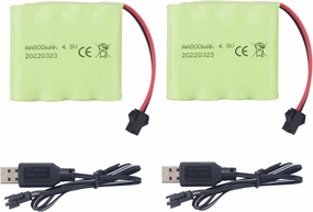 Fytoo 2PCS AA 4.8V 800mAh Rechargeable RC Toy Car Battery SM2P Plug RC Truck Stunt Car Excavator Toy Car Battery and Accessories 2PCS USB Charging Cable