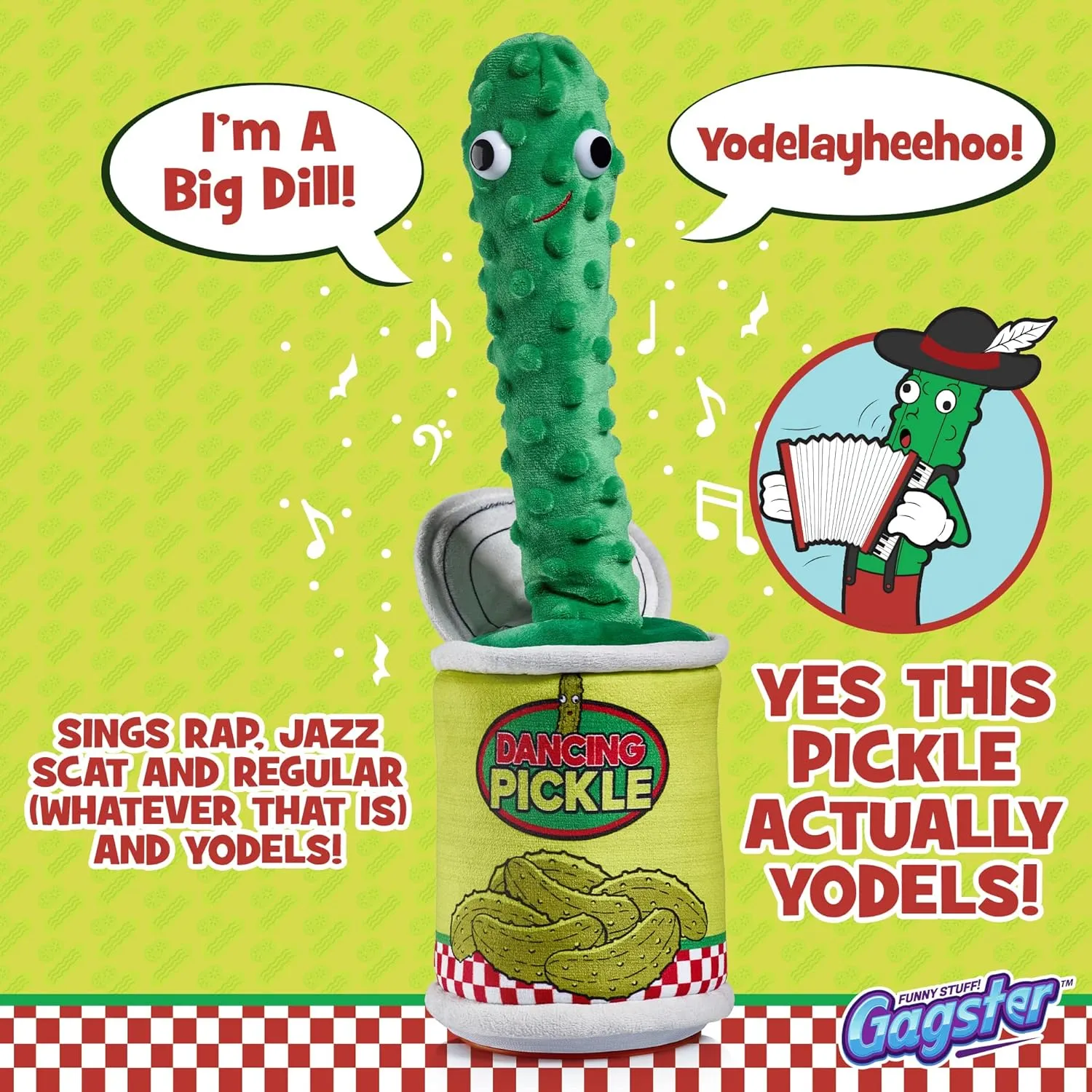 Gagster Dancing Pickle – Sings, Repeats What You Say & Tells Jokes – Hilarious Electronic Yodeling Pickle – Dance, Weird Random Stuff for Anyone Who Loves Funny Gag Gifts