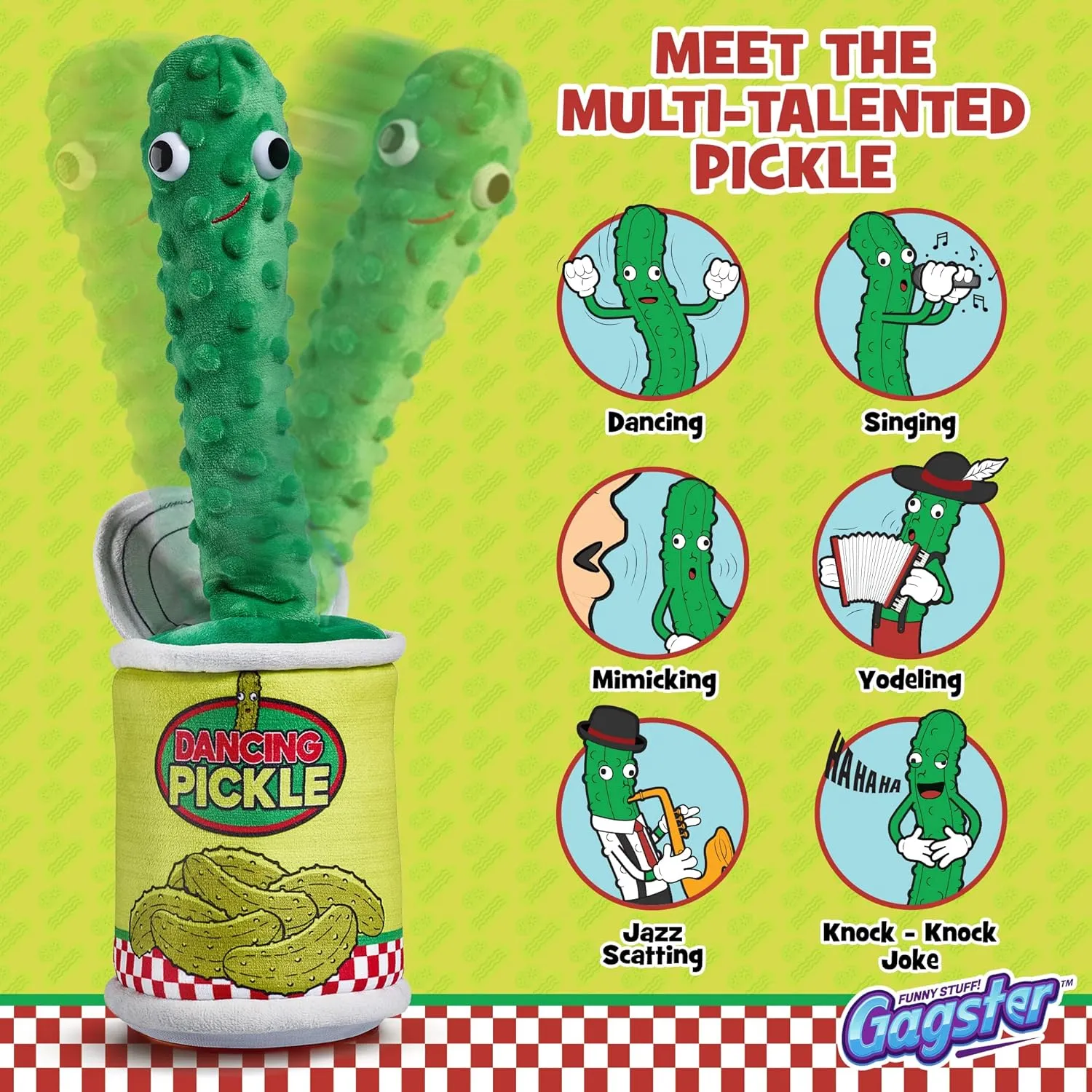 Gagster Dancing Pickle – Sings, Repeats What You Say & Tells Jokes – Hilarious Electronic Yodeling Pickle – Dance, Weird Random Stuff for Anyone Who Loves Funny Gag Gifts
