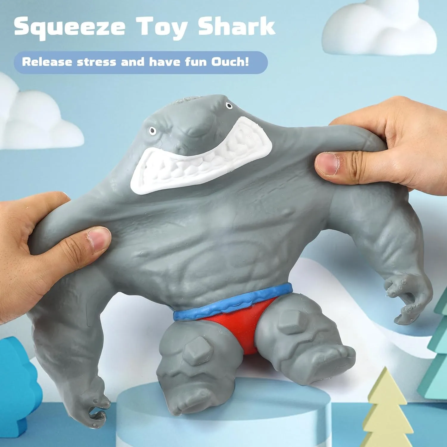 Gaint Squishy Monkey & Shark Stretchy Toys for Kids - Stress Relief & Funny Animal Squishy Shark Figures (Big)