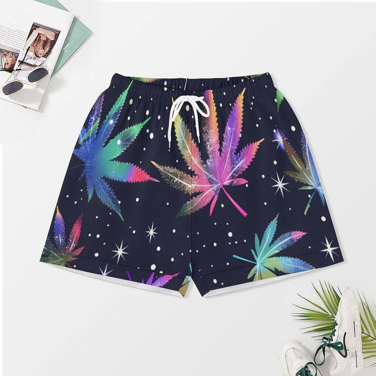 Galaxy Weed Leaves Women's Satin Pajama Set Short Sleeve Button Down Sleepwear Loungewear Pj Set