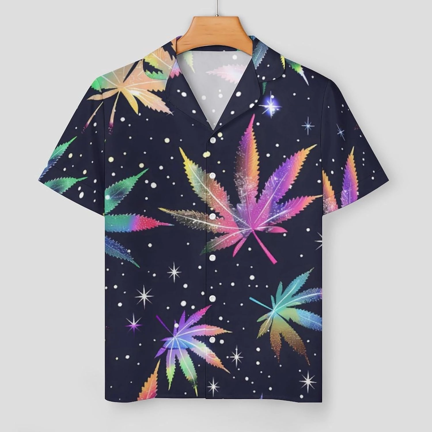 Galaxy Weed Leaves Women's Satin Pajama Set Short Sleeve Button Down Sleepwear Loungewear Pj Set