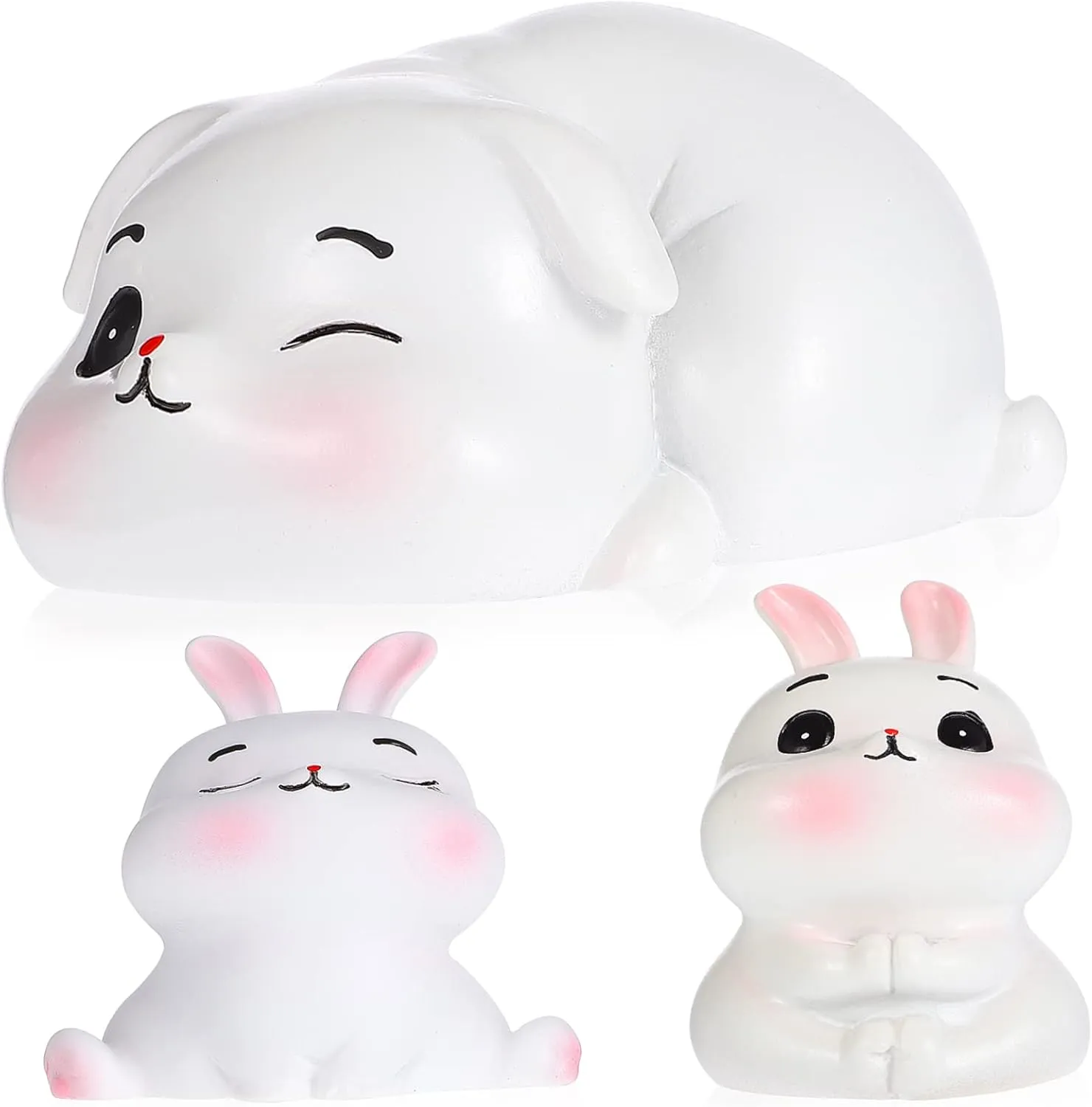 GALPADA 3Pcs Cute Cartoon Rabbit Figurines Miniature Bunny for Micro Landscape Decorative Resin Animals for Garden Home and Dollhouse Ornaments