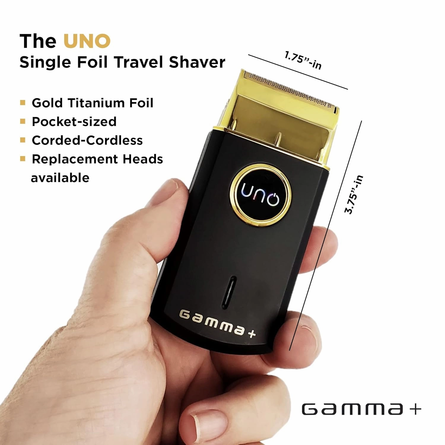 GAMMA  Uno Mini-Sized Travel Cordless Mens Single Foil Shaver, Micro-USB Rechargeable for Shorter Facial Stubble