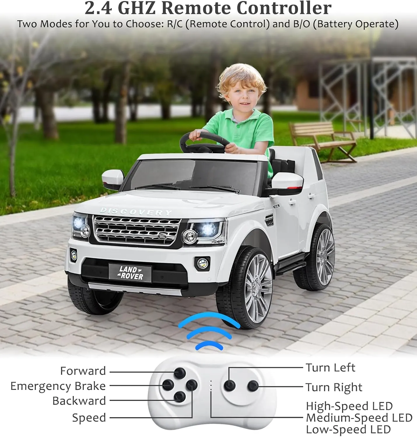 GAOMON Licensed Land Rover Ride on Car, 12V 4.5 MPH Ride on Toys for Toddler 3-8, Kids Electric Car with Parent Remote Control, Music Player, MP3, LED Lights, White