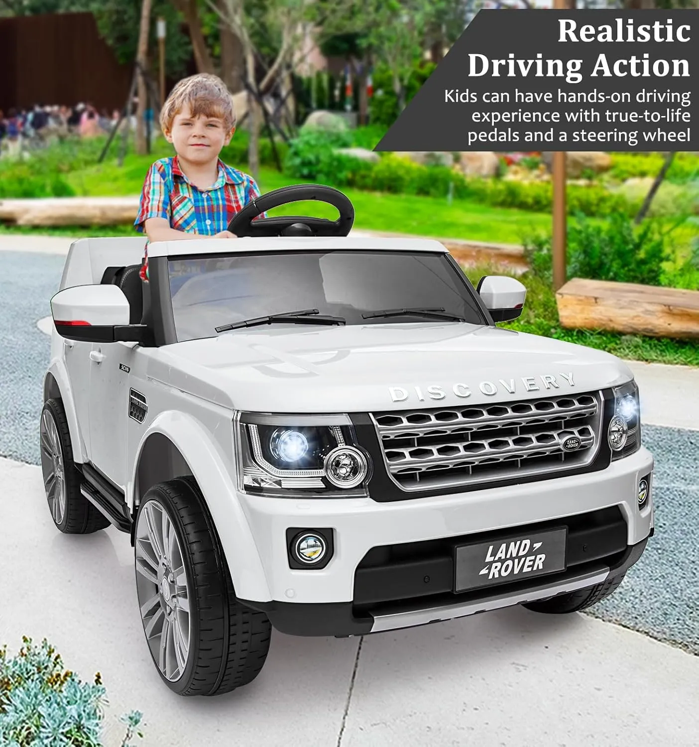 GAOMON Licensed Land Rover Ride on Car, 12V 4.5 MPH Ride on Toys for Toddler 3-8, Kids Electric Car with Parent Remote Control, Music Player, MP3, LED Lights, White