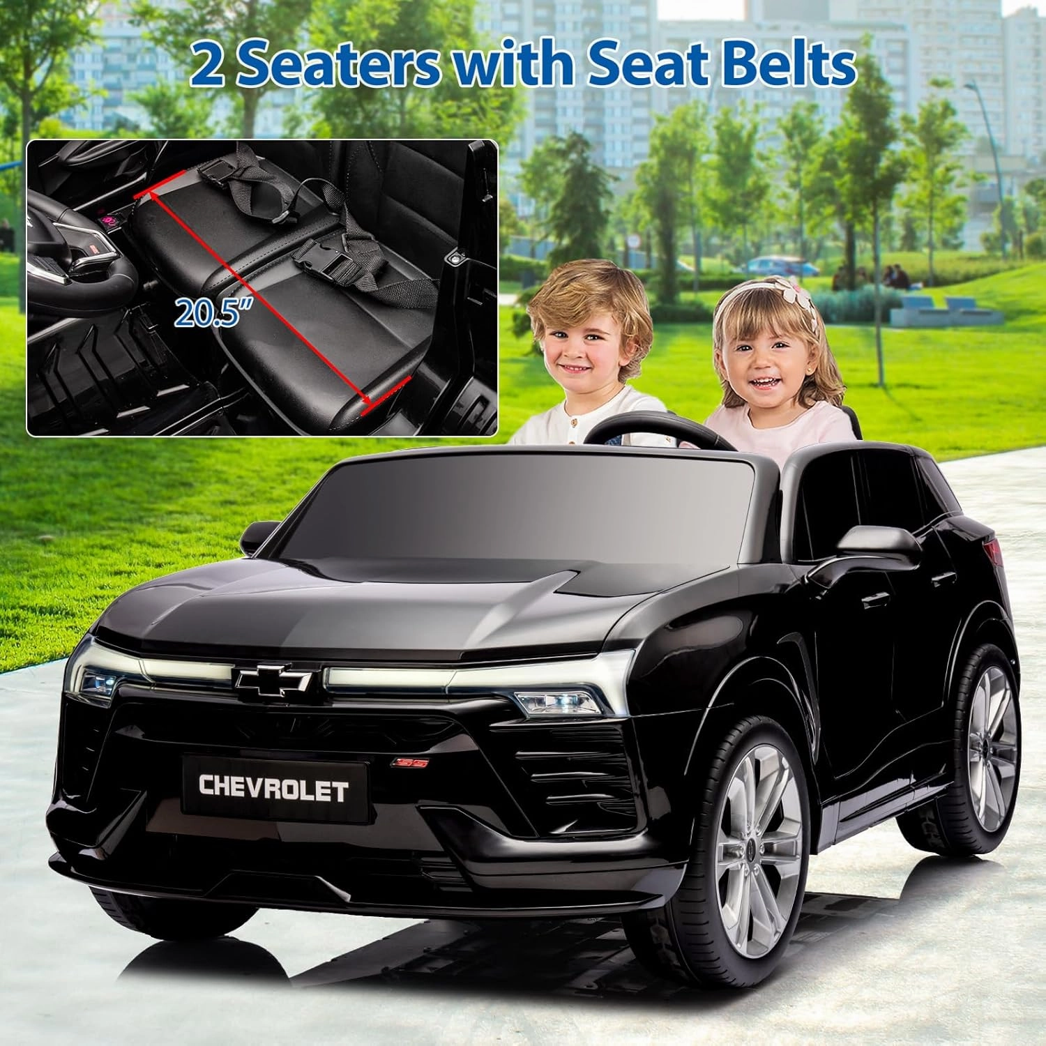 GAOMON 24V Licensed Chevrolet Blazer Ride on Car, 2 Seater Electric Car for Kids, Children Ride On Toy with Parent Remote Control/Spring Suspension/Bluetooth/2 Speeds/Safety Belt/LED Lights - Black