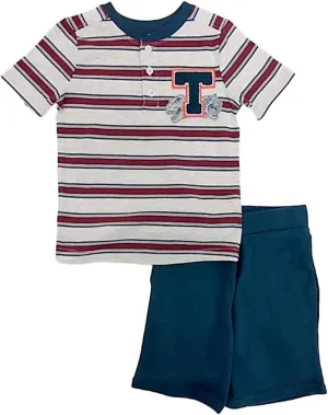 Garanimals Boys Black Striped T Tiger T-Rex T-Shirt & Blue Shorts 2Pc Outfit Set