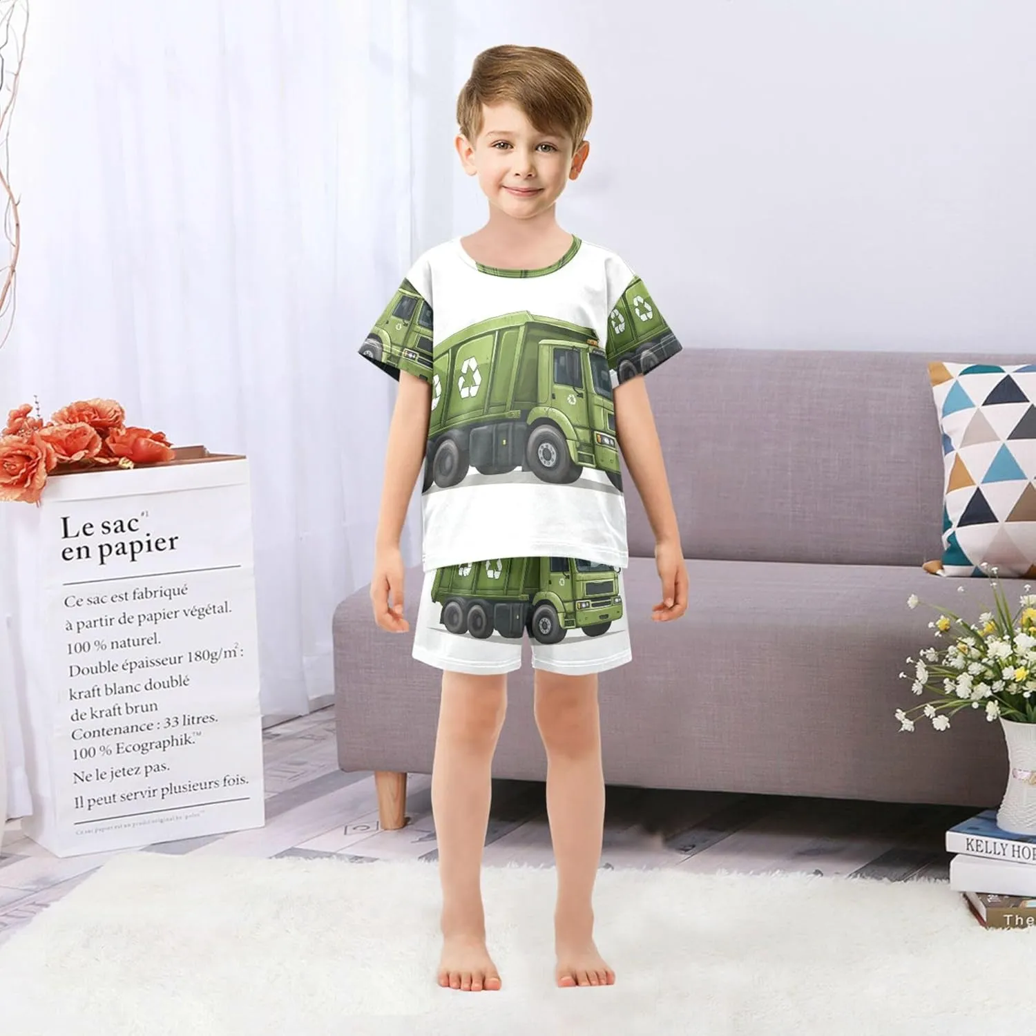 Garbage Truck Pajamas Short Set 2 Piece Summer Sleepwear
