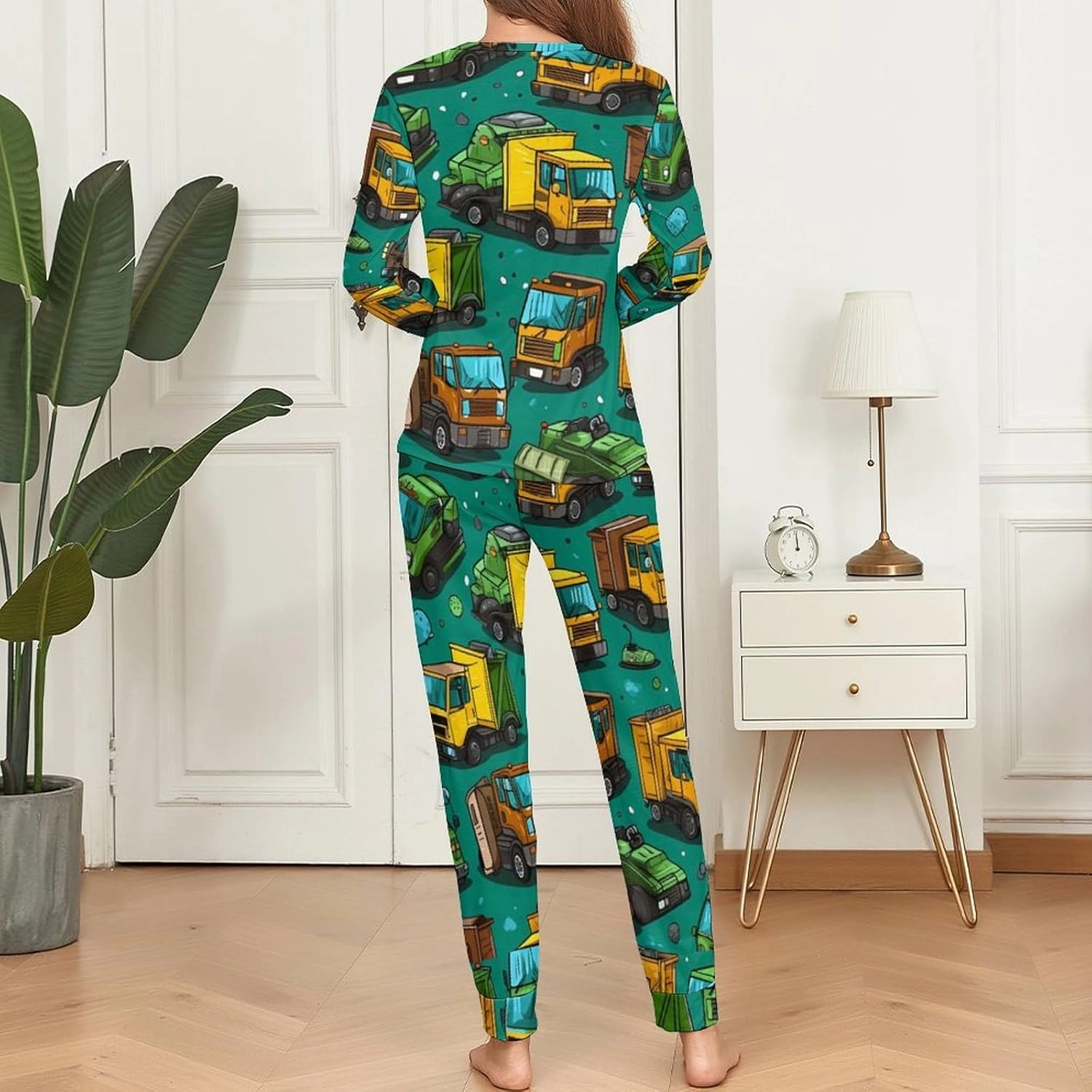 Garbage Truck Busy Day Women's Pajamas Set 2 Piece Loungewear Long Sleeve Sleepwear Tops and Pant
